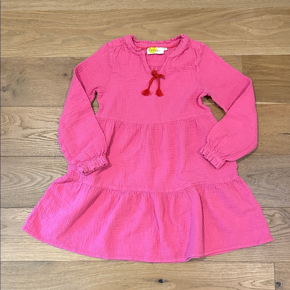 Mini Boden Pink Gauze Tiered Long Sleeve Dress 9-10Y